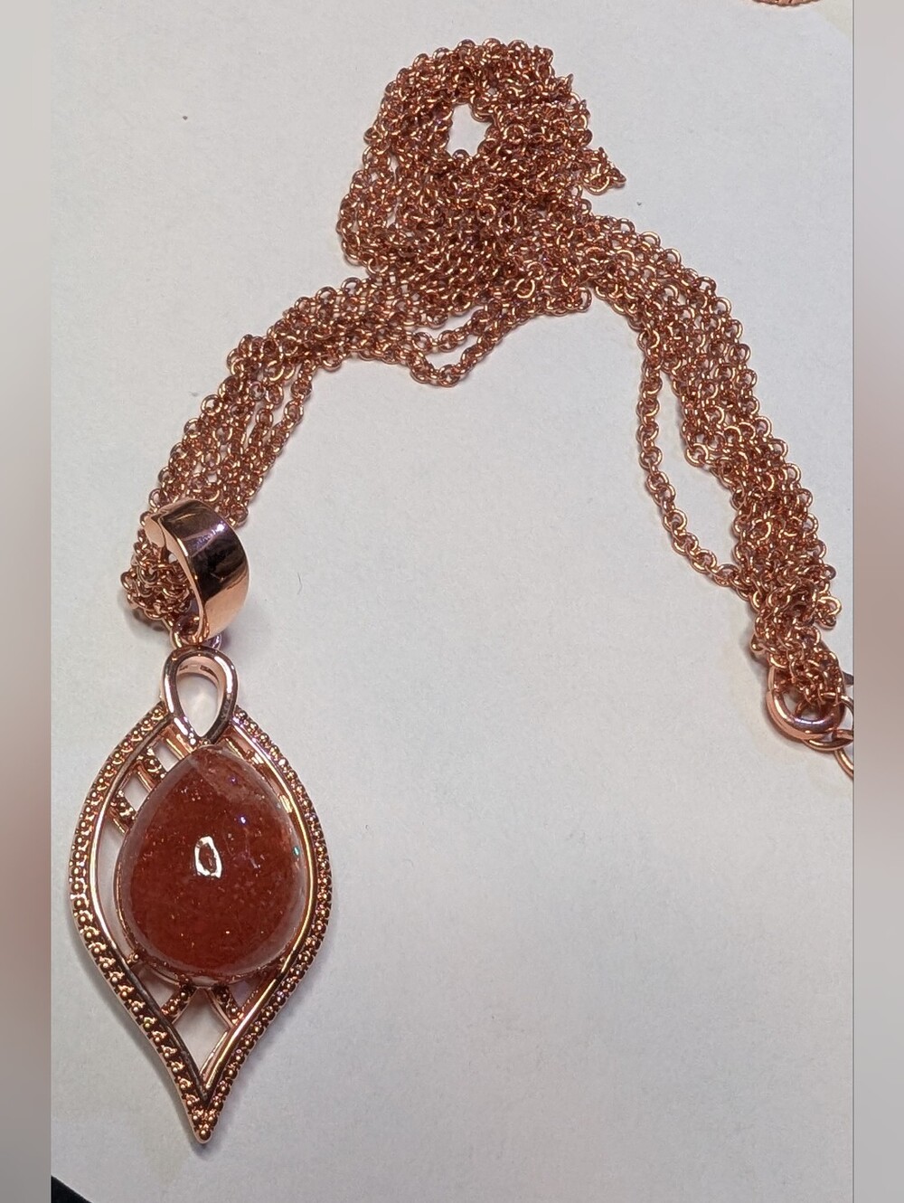 Copper Sunstone Pendant With Chain - Picture 5 of 7